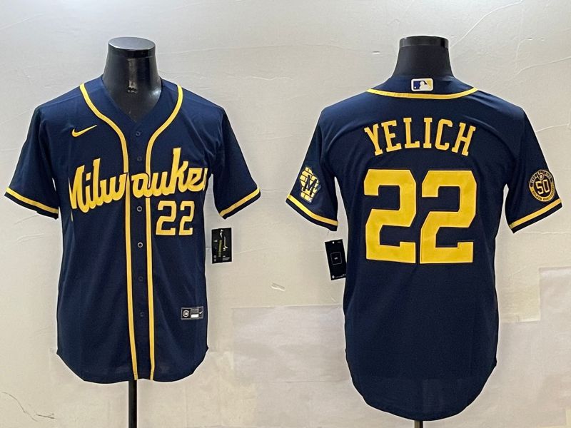 Men Milwaukee Brewers #22 Yelich Drak Blue Game 2025 Nike MLB Jersey style 03096->milwaukee brewers->MLB Jersey